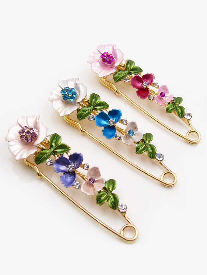 Flower Faux Diamond Brooch Pin