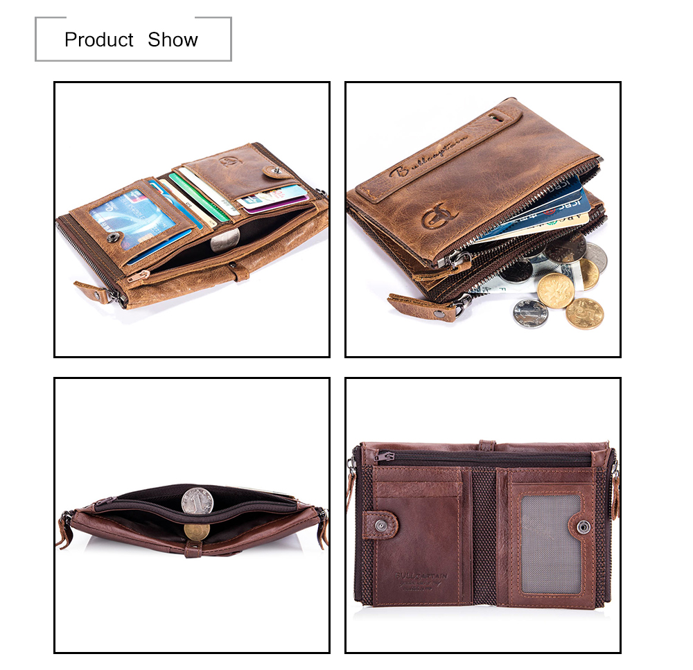 BULLCAPTAIN Genuine Leather Bifold Wallet for Men