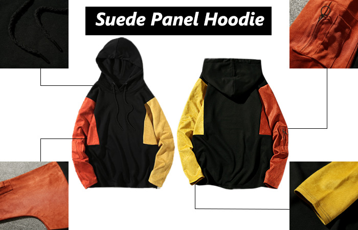 Color Block Panel Drop Shoulder Pullover Hoodie