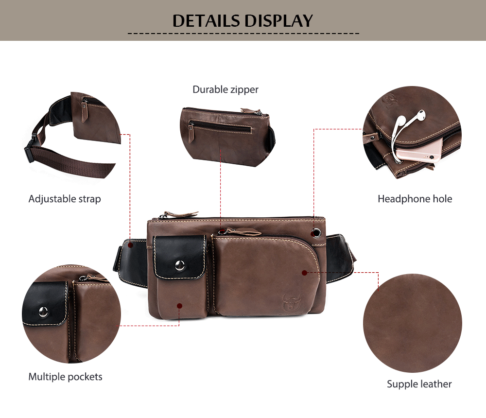 BULLCAPTAIN Multifunctional Leather Waist Bag for Men