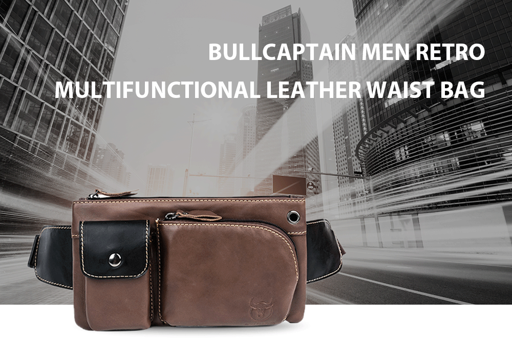 BULLCAPTAIN Multifunctional Leather Waist Bag for Men