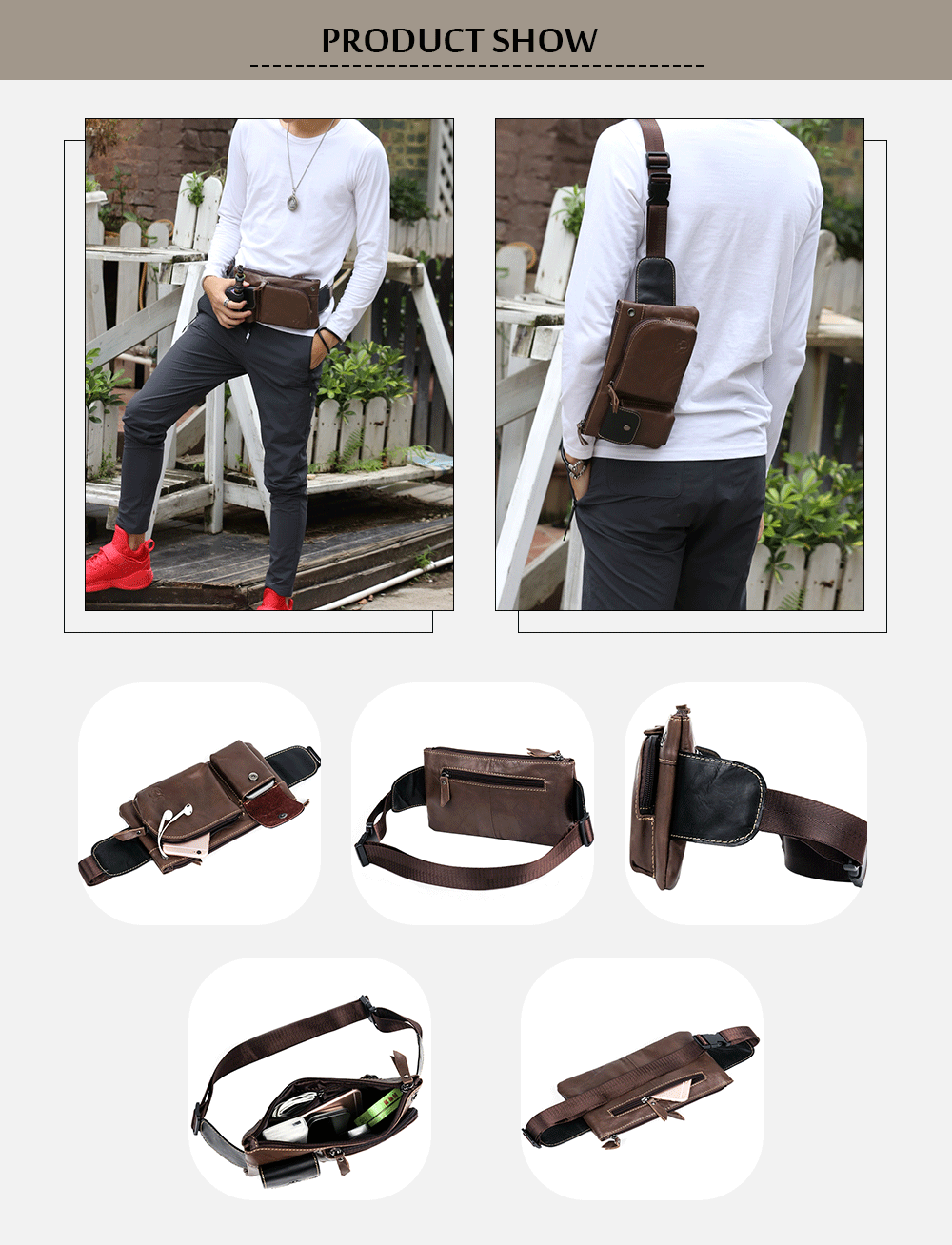 BULLCAPTAIN Multifunctional Leather Waist Bag for Men