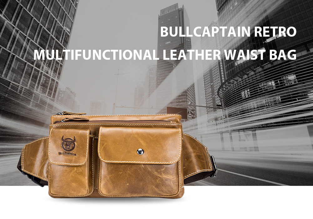 BULLCAPTAIN Multifunctional Genuine Leather Waist Bag for Men