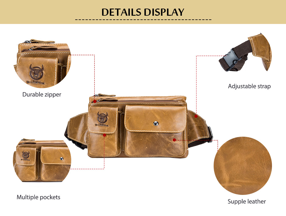 BULLCAPTAIN Multifunctional Genuine Leather Waist Bag for Men