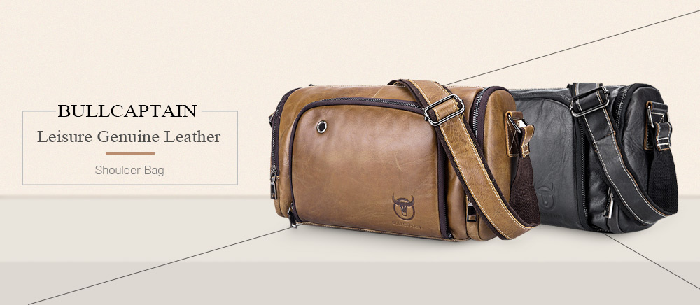BULLCAPTAIN Leisure Genuine Leather Travel Shoulder Bag for Men