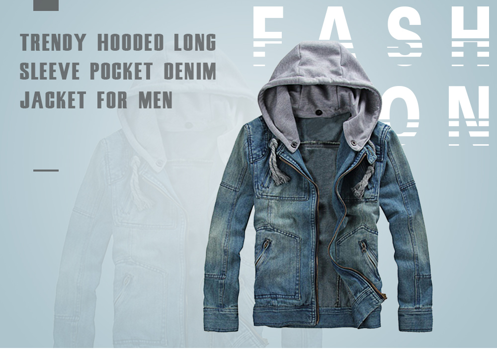 Trendy Hooded Long Sleeve Pocket Denim Men Jacket