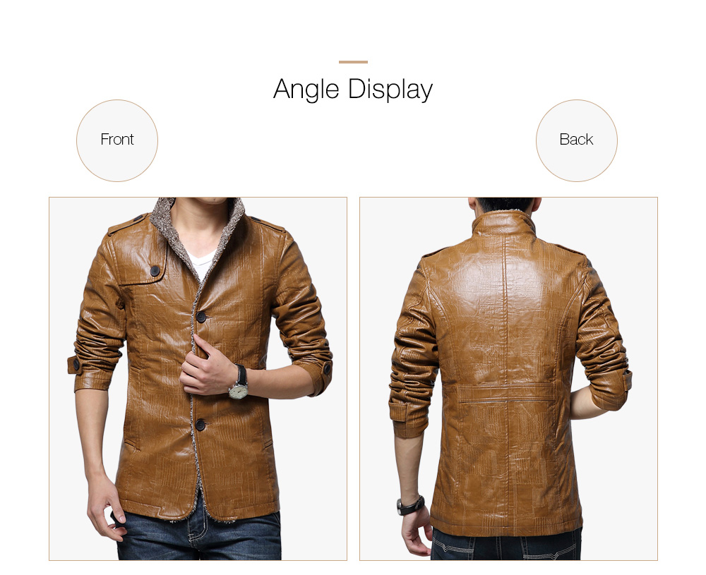 Trendy Stand Collar Long Sleeve Button Pocket Fleece Men Jacket