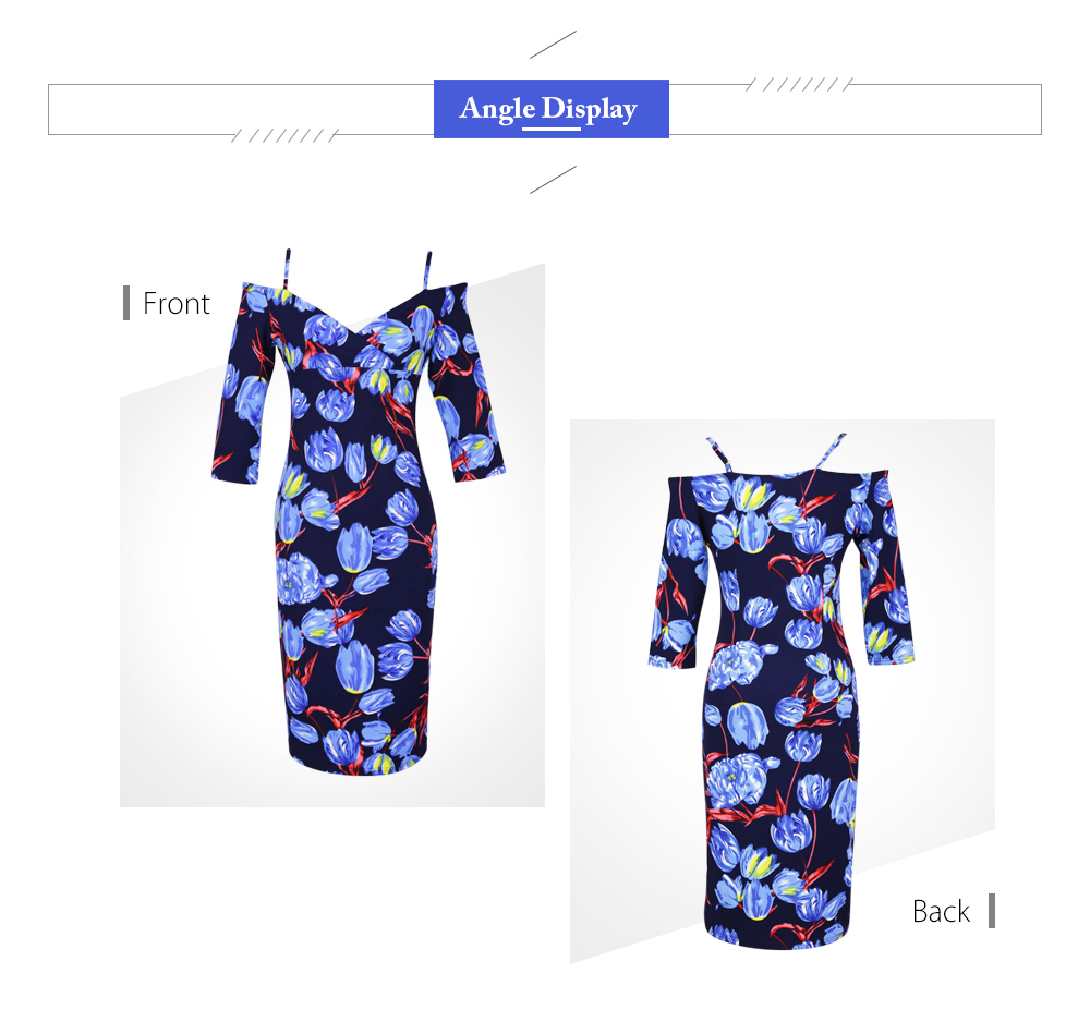 Three Quarter Sleeve Sexy Women Deep V Neck Floral Print Sling Dress