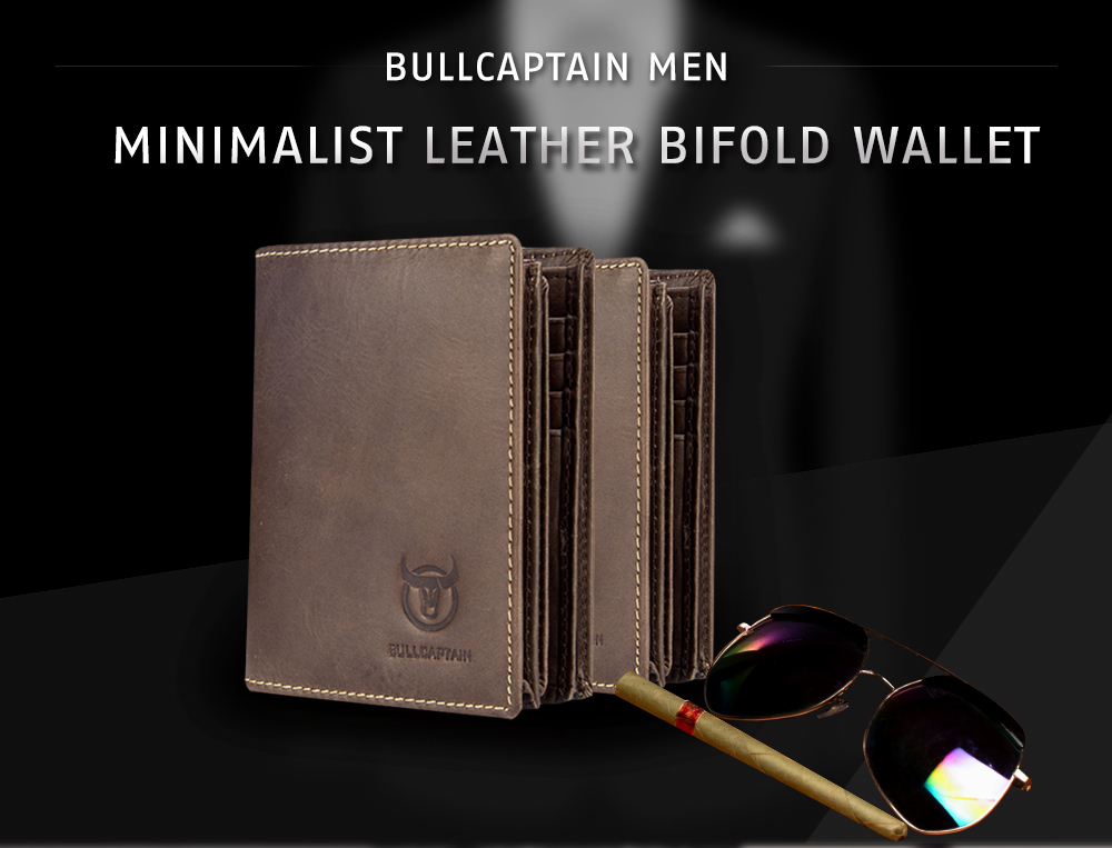 BULLCAPTAIN Minimalist Leather Bifold Wallet for Men