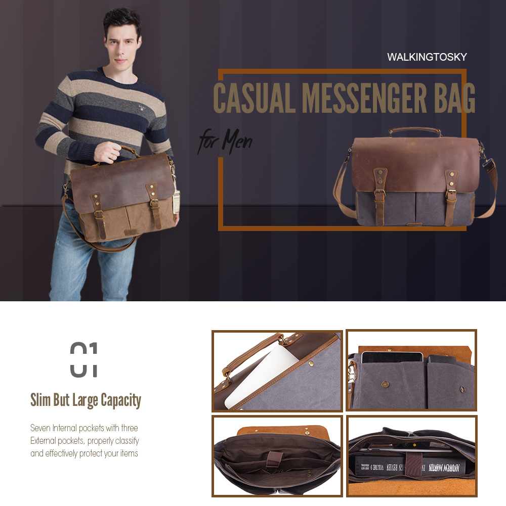WalkingToSky Vintage Canvas Messenger Shoulder Bag for Men