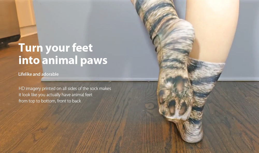 New Unisex Adult Animal Paw Crew Print Man/Women Socks