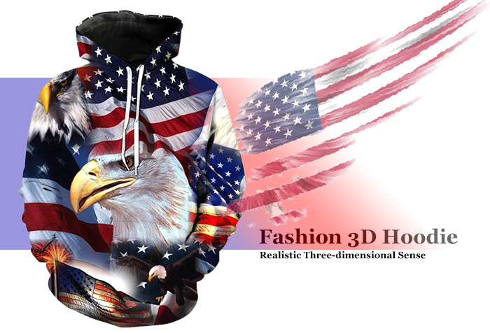 3D Patriotic American Flag Print Pullover Hoodie