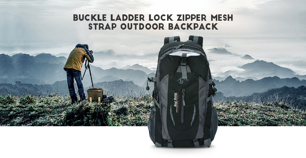 Guapabien Large Capacity Patchwork Ladder Lock Zipper S Shape Mesh Strap Outdoor Portable Backpack