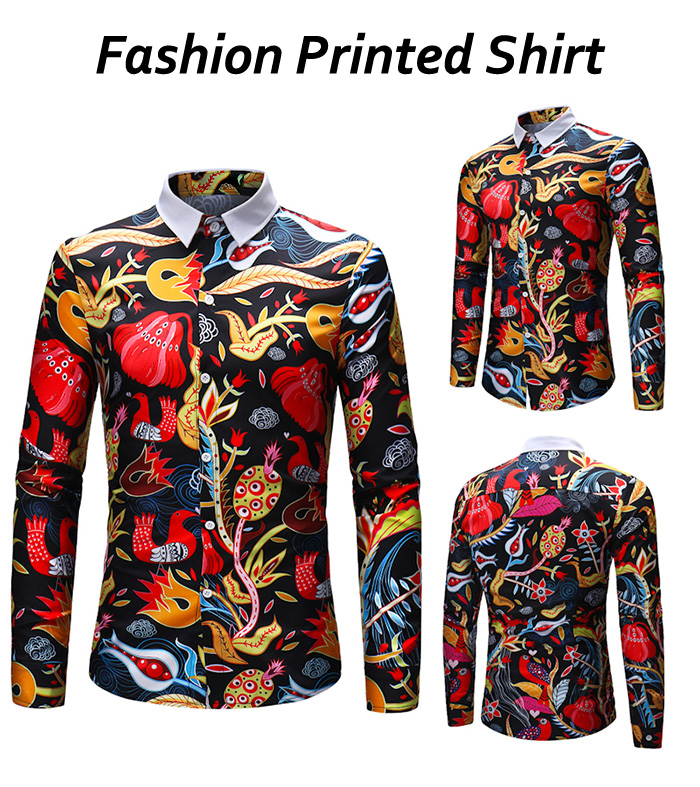 Turndown Collar Flowers Printed Shirt