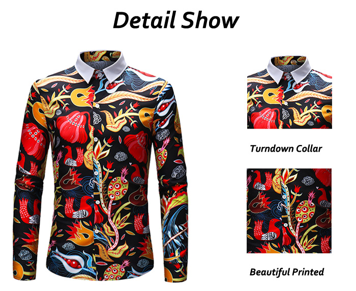 Turndown Collar Flowers Printed Shirt