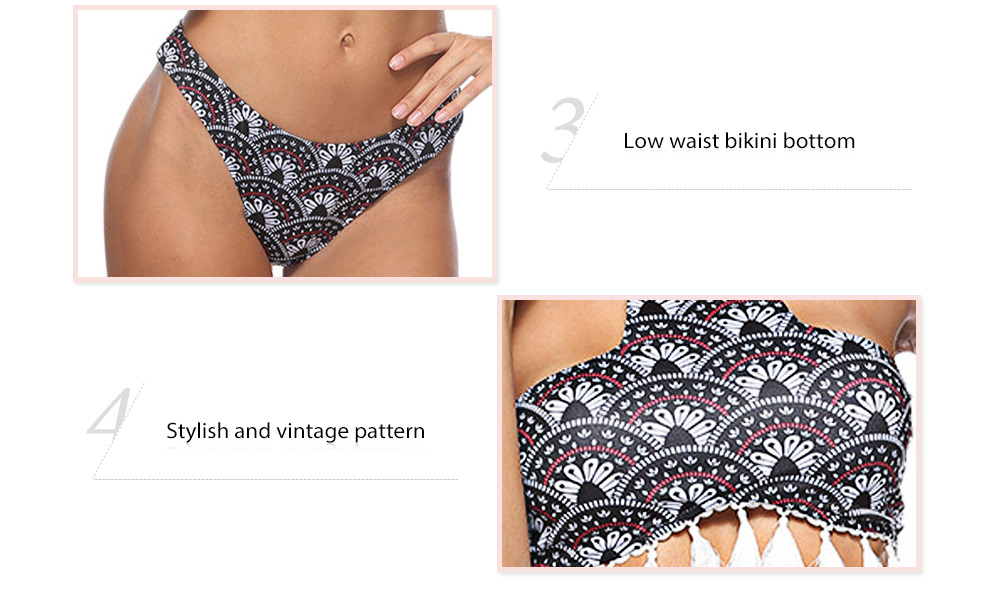 Sexy Halter Neck Backless Fringed Print Low Waist Women Bikini Set