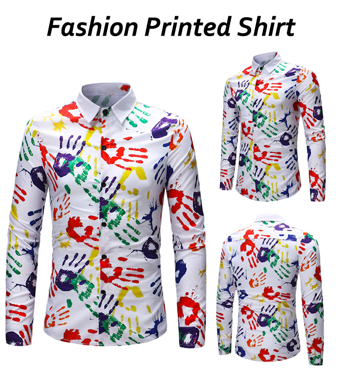 Turndown Collar Palm Print Shirt