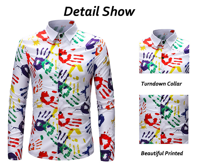 Turndown Collar Palm Print Shirt