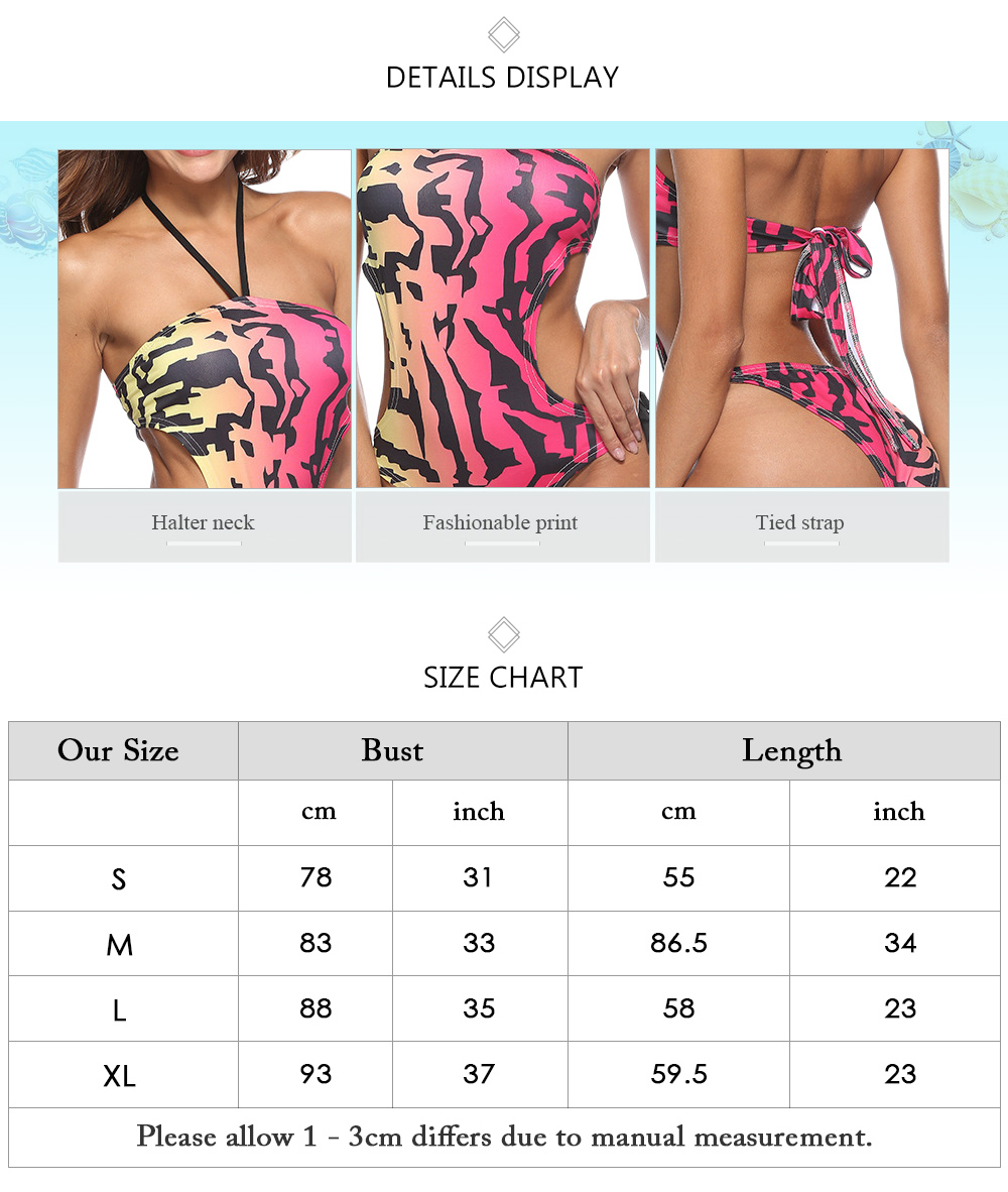 Sexy Halter Neck Backless Tied Strap Print Women Swimsuit
