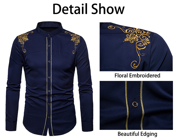 Turndown Collar Embroidered Design Shirt