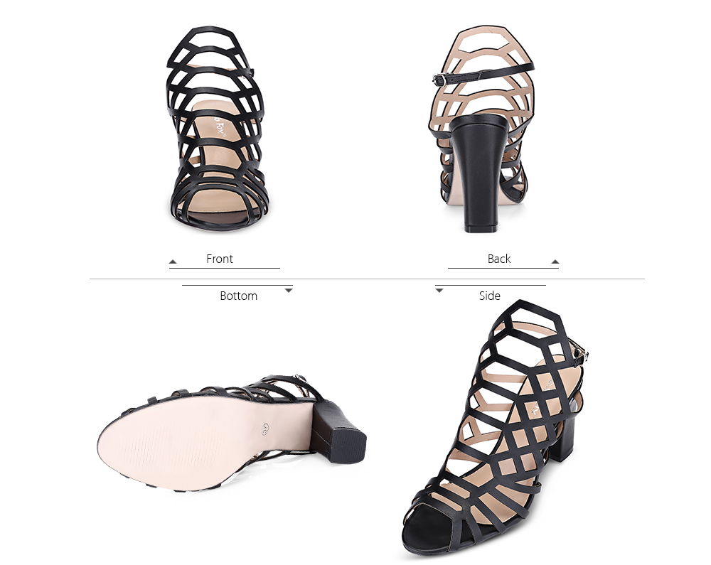 Trendy Peep-toe Hollow Out Chunky Heel Buckle Women Sandals