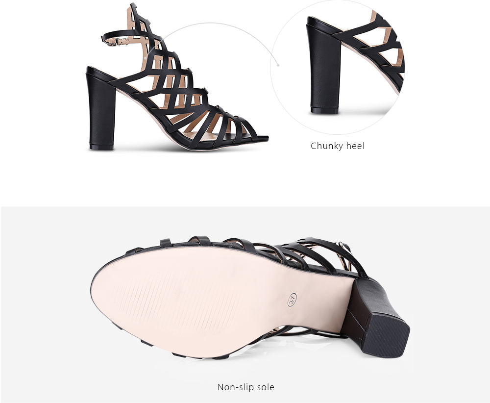 Trendy Peep-toe Hollow Out Chunky Heel Buckle Women Sandals