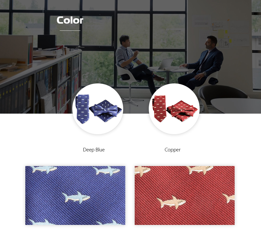 Classic Necktie Whale Printed Cravat Handkerchief Bow Tie Set Party Accessories