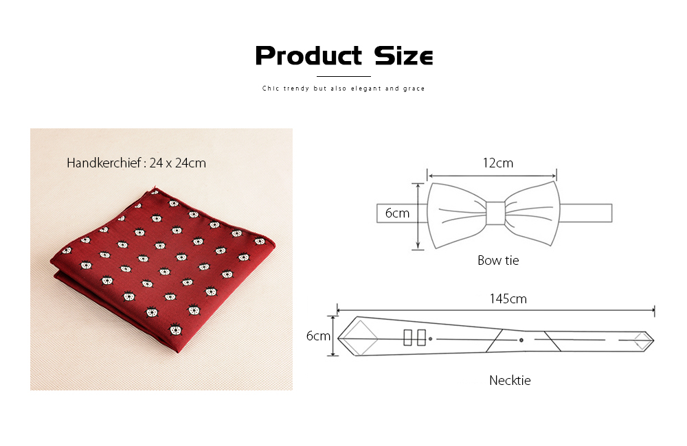 Ladybug Print Necktie Cravat Bow Tie Handkerchief Set Wedding Party Accessories