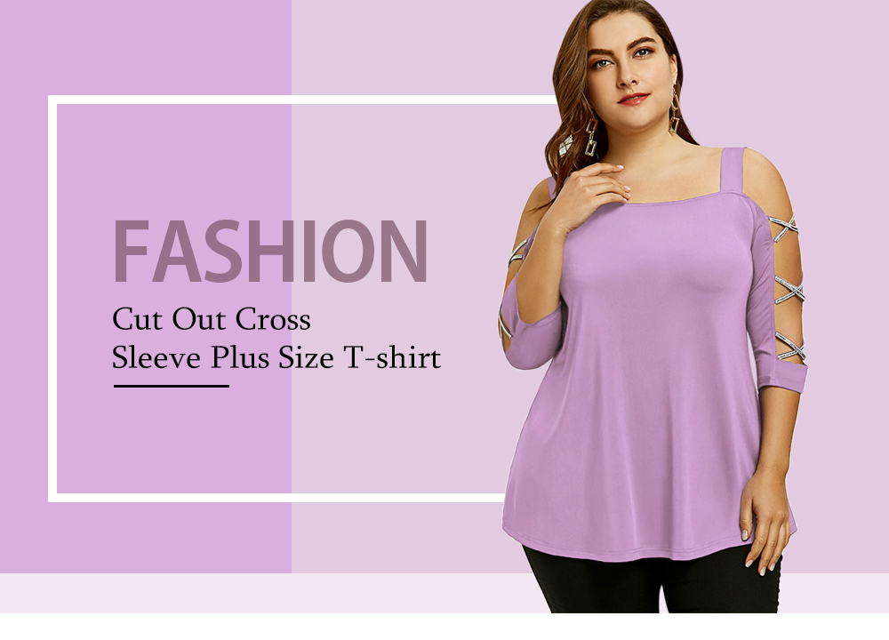 Plus Size T-shirt with Cut Out Cross Sleeve
