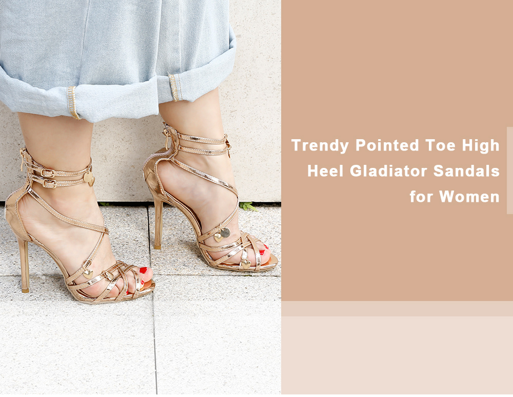 Trendy Pointed Toe High Heel Ankle-high Gladiator Shoes Women Sandals