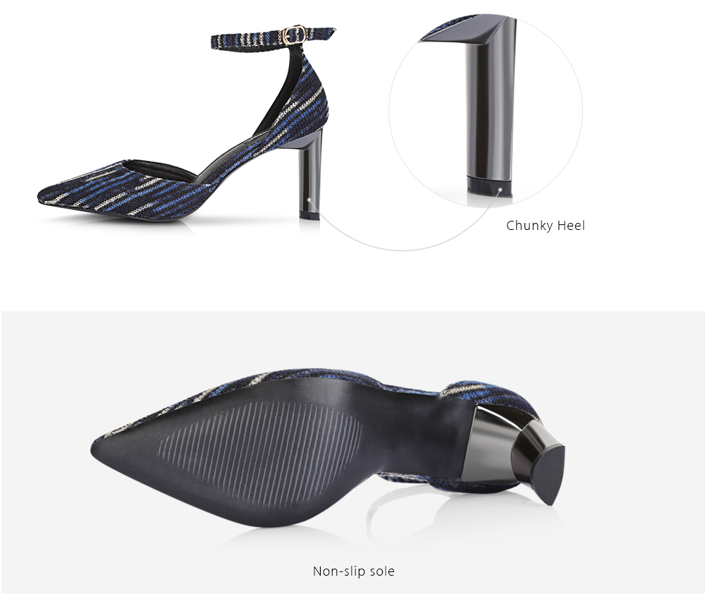 Trendy Pointed Toe Chunky Heel Suede Ankle Strap Buckle Women High-heeled Shoes