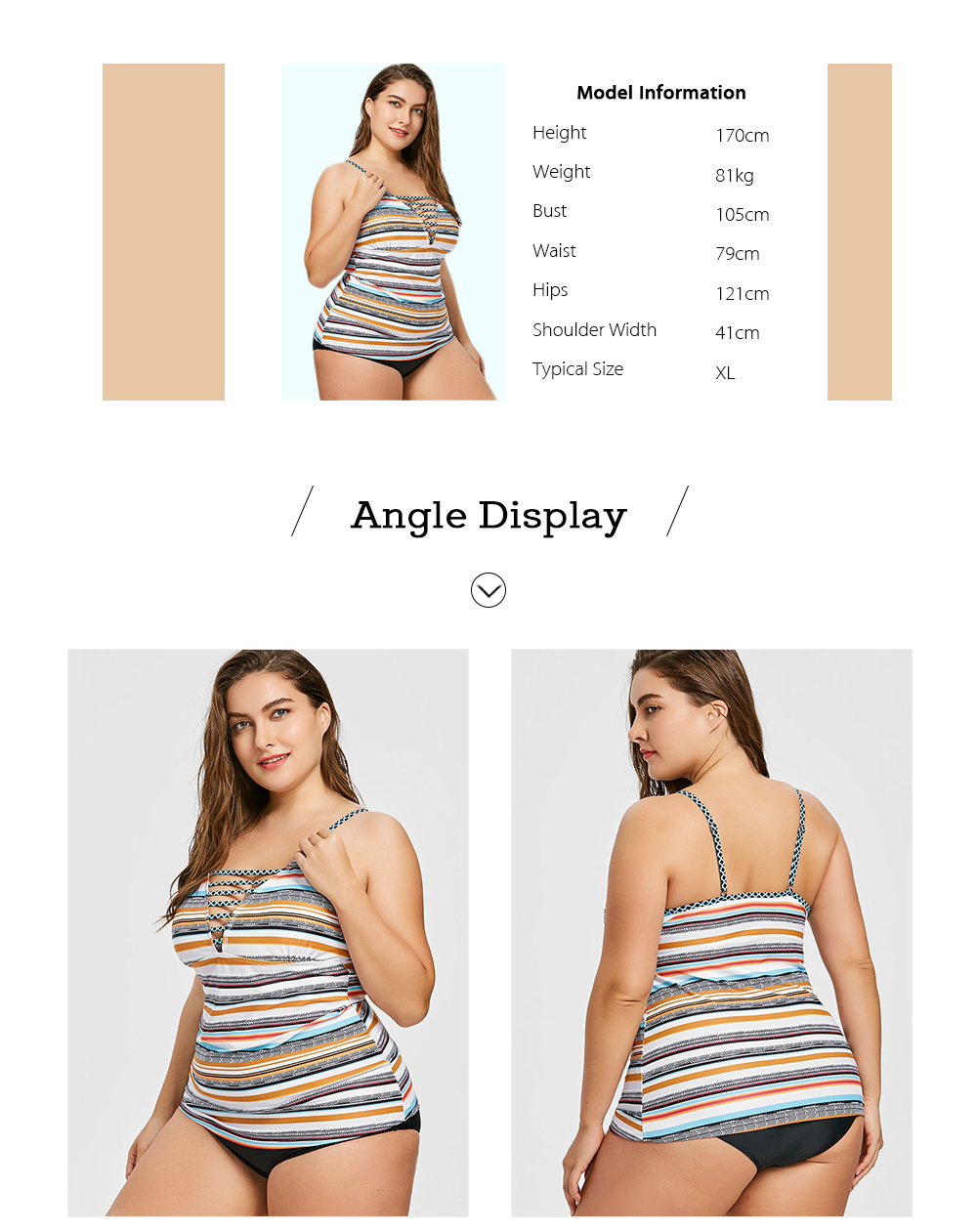 Plus Size Colourful Striped Cutout Tankini