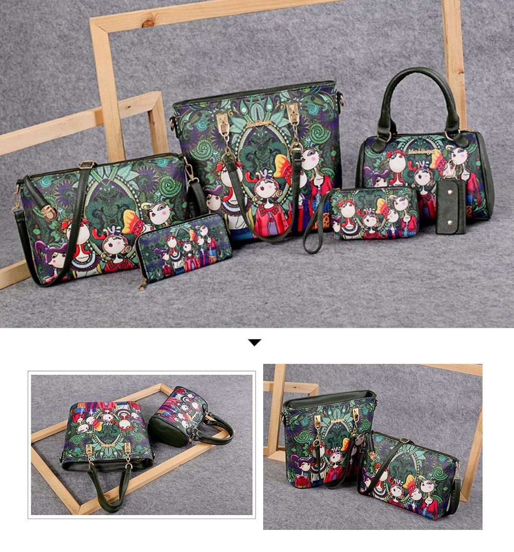 Guapabien Cartoon Printing Stylish Lady Bag Kit Shoulder Handbag Women Wallet