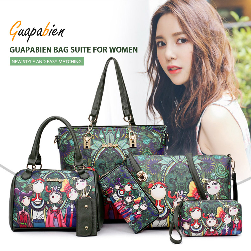 Guapabien Cartoon Printing Stylish Lady Bag Kit Shoulder Handbag Women Wallet
