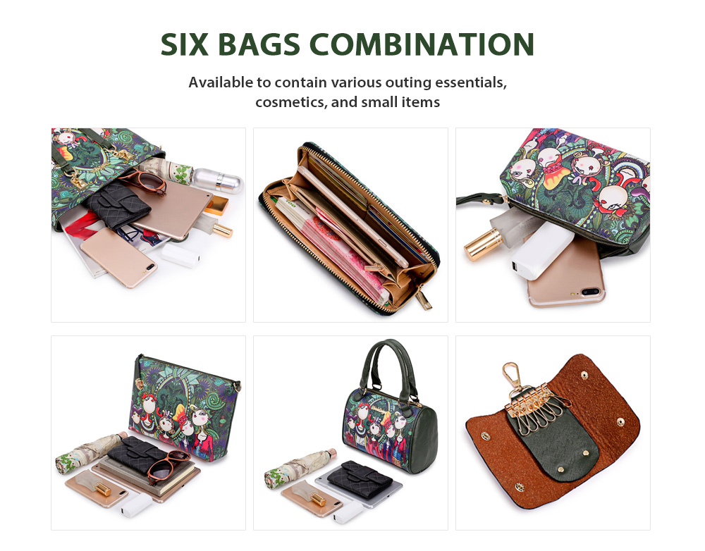 Guapabien Cartoon Printing Stylish Lady Bag Kit Shoulder Handbag Women Wallet