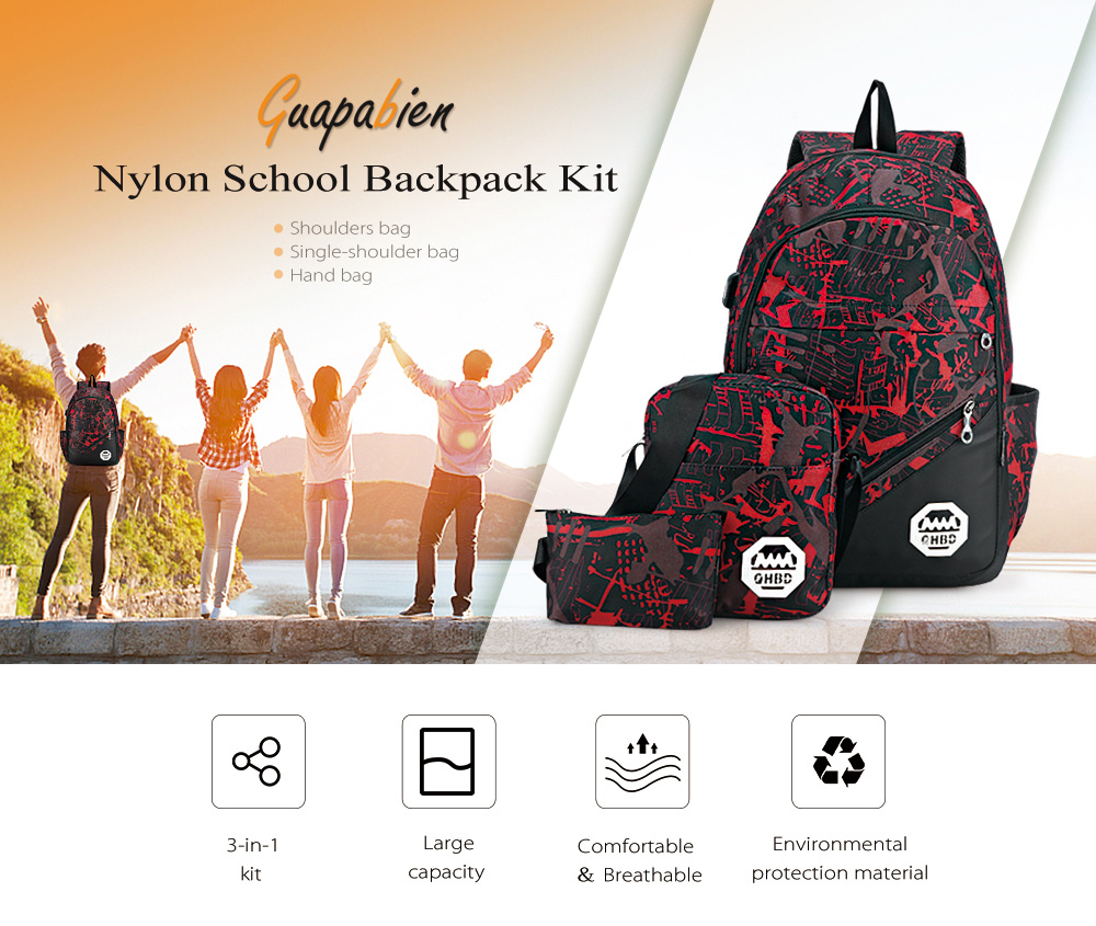 Guapabien Nylon School Backpack Kit Shoulders / Single-shoulder / Hand Bag