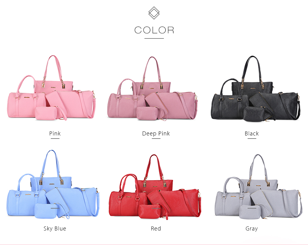 Women 5pcs Top-handle Female Handbag Shoulder Wristlet Purse Ladies PU Leather Crossbody Bag