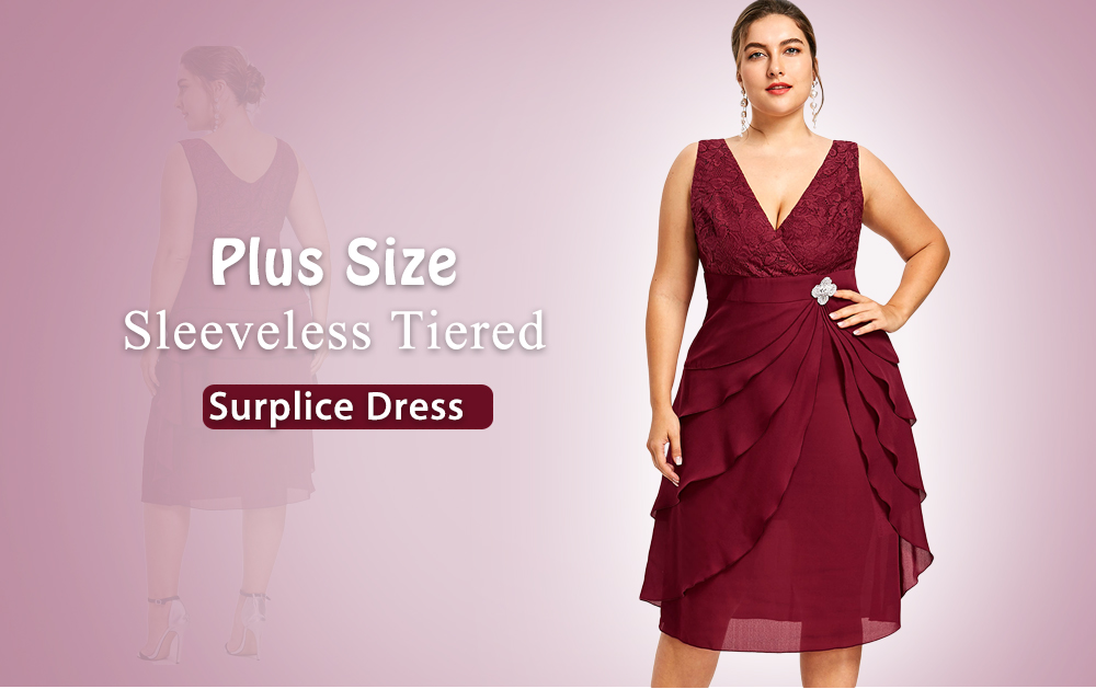 Plus Size Sleeveless Tiered Prom Dress