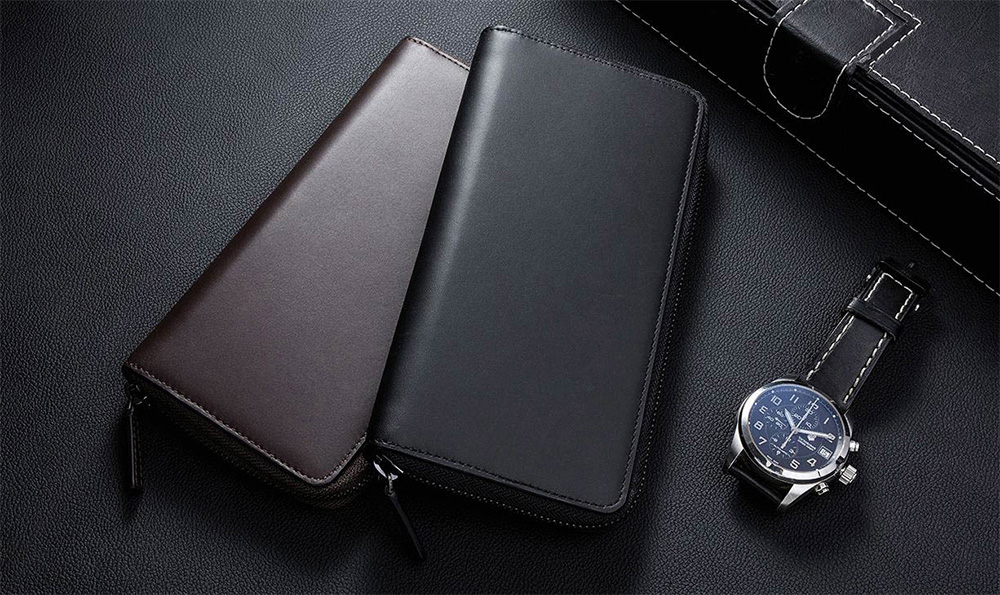 90fen Business Minimalist Zipper Around Leather Wallet for Men