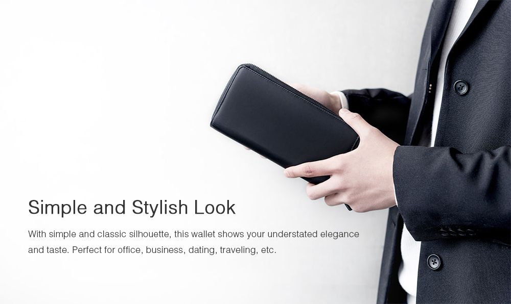 90fen Business Minimalist Zipper Around Leather Wallet for Men