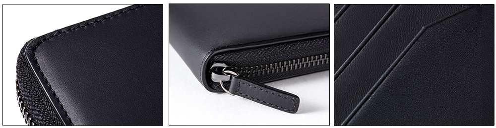 90fen Business Minimalist Zipper Around Leather Wallet for Men