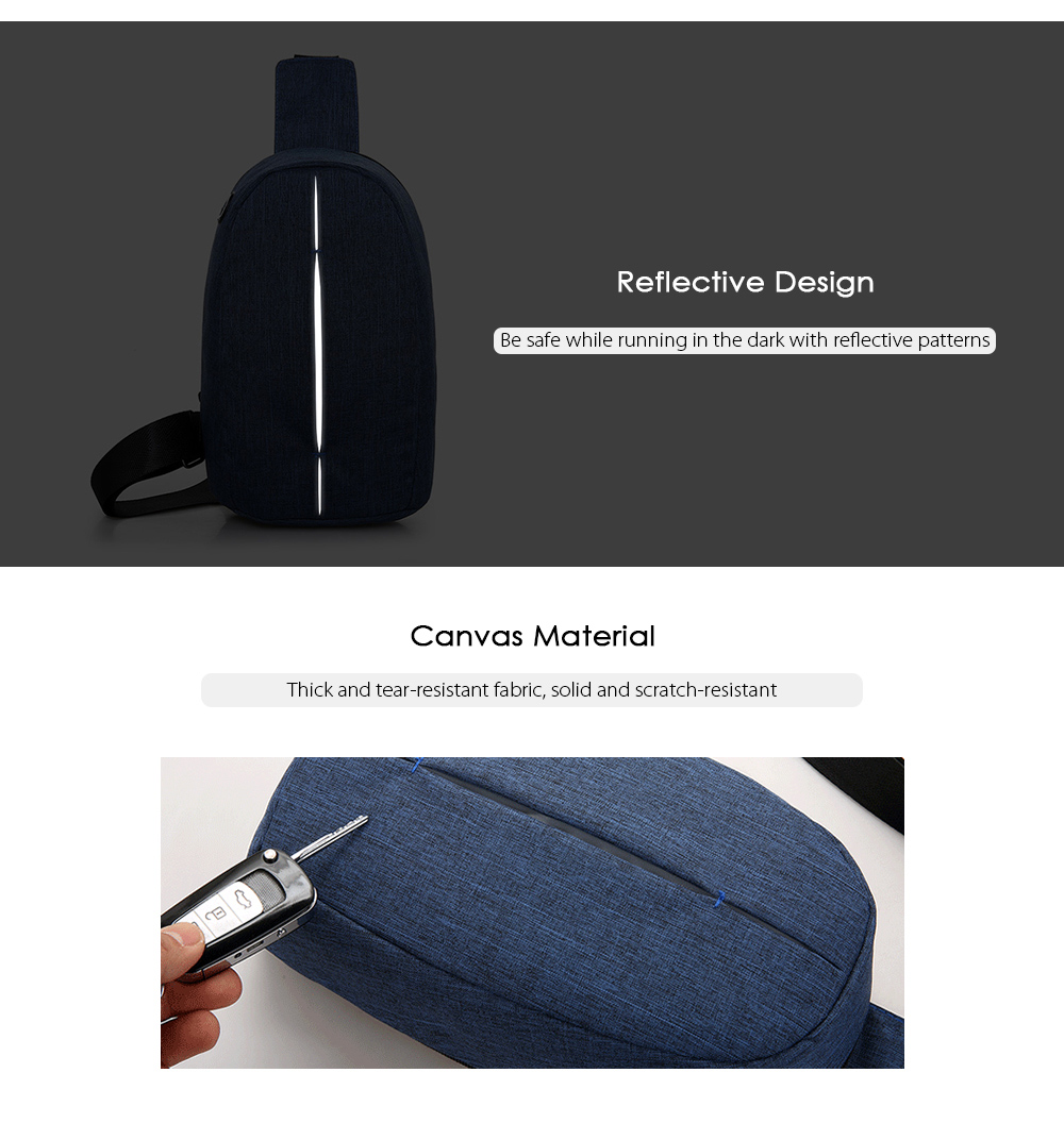 Canvas Casual Men Chest Pack Male Travel Crossbody Bag with Earphone Port