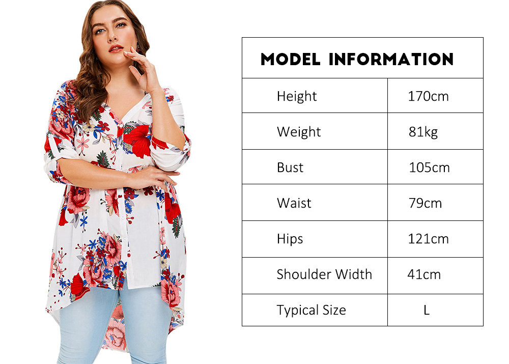 Floral Printed Plus Size High Low Shirt