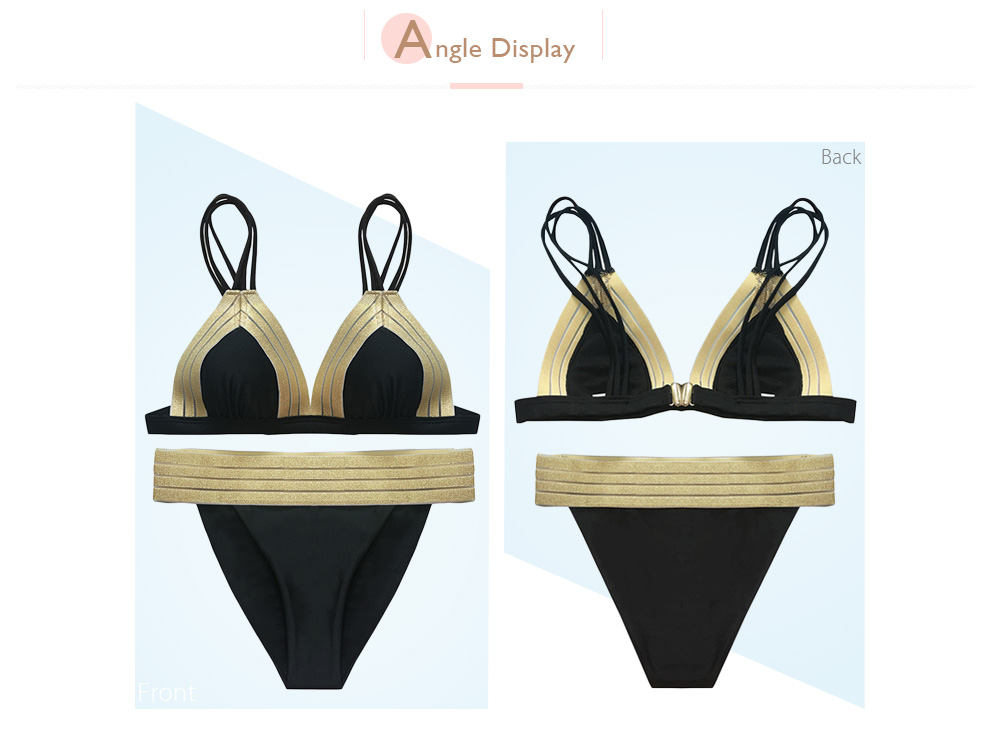 Sexy Spaghetti Strap Backless Padded Spliced Gilding Low Waist Women Bikini Set