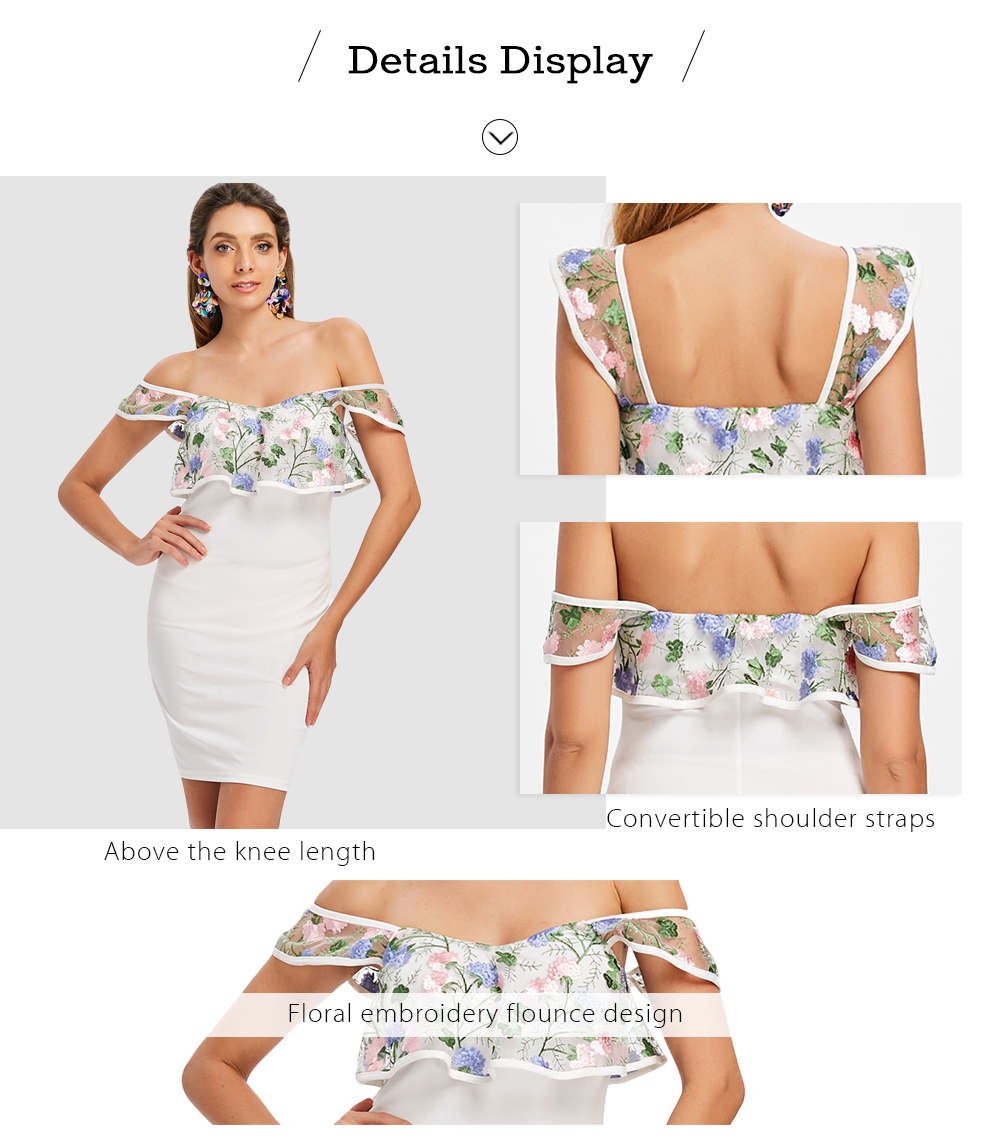 Floral Embroidery Flounce Bodycon Dress