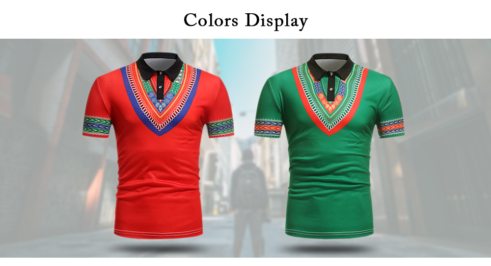 Stylish Short Sleeve Top Turn Down Collar for Men Casual Floral African Style