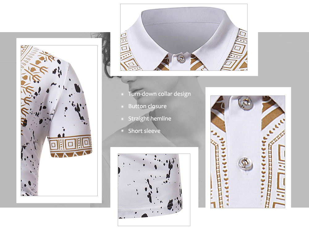 ZT - PL02 Men African Print Pullover Short Sleeve Summer Casual Shirt with Turn-down Collar