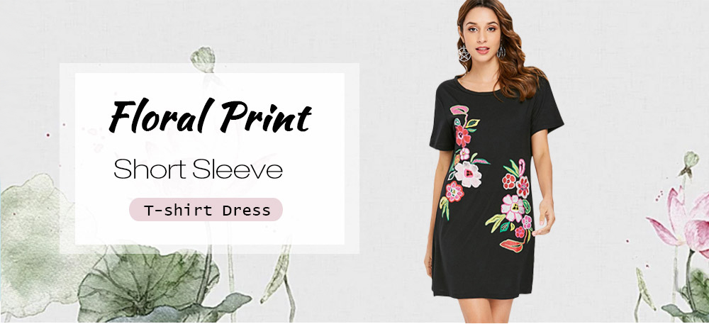 Floral Print Short Sleeve T-shirt Dress