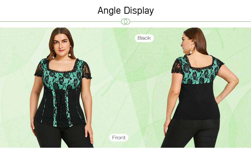 Plus Size Square Neck Lace Up T-shirt