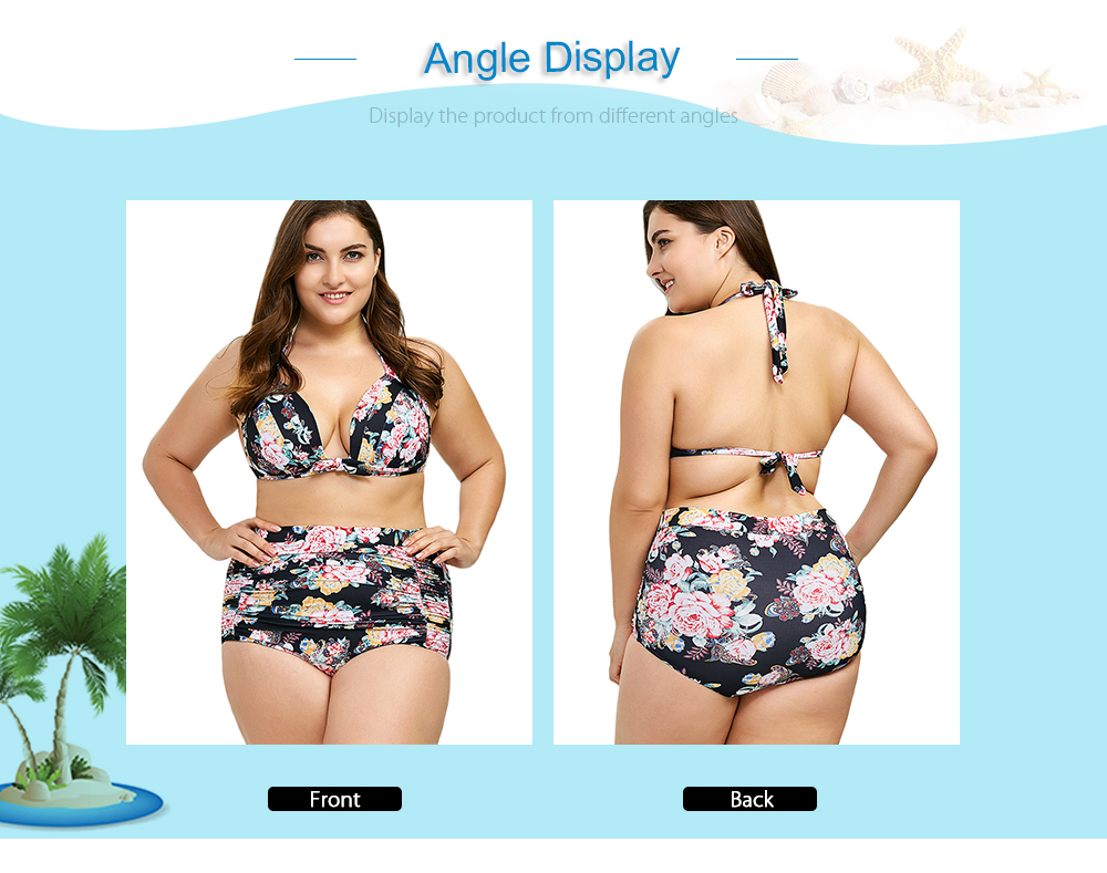 Plus Size Floral Print Halter Bikini Set